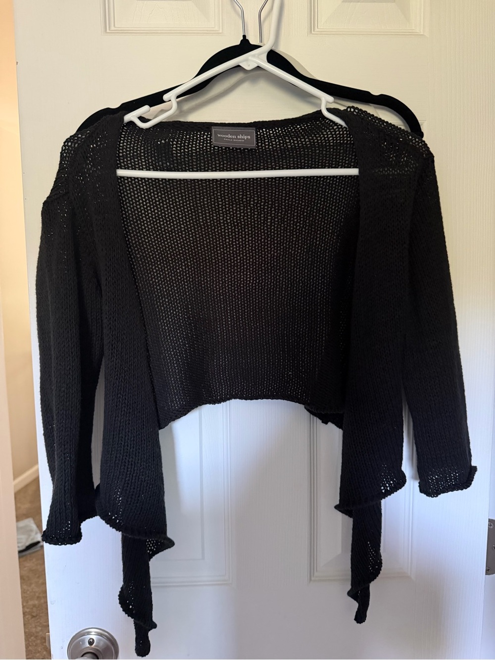 Wooden Ships Black Open-Front Cropped Waterfall Cardigan
